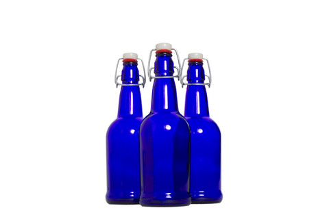 12-pack case of 16 oz. cobalt blue flip-top bottles
